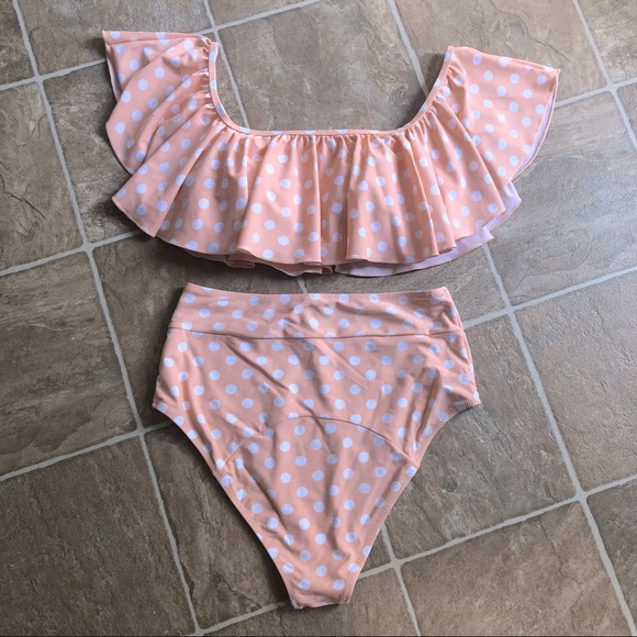 High waisted two piece off the shoulder SWIM SUIT - Picture 2 of 6